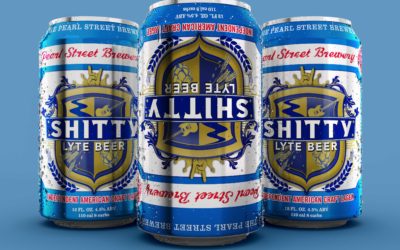 Pearl Street Brewery’s first run of Shitty Lyte Beer in Cans is goofy!