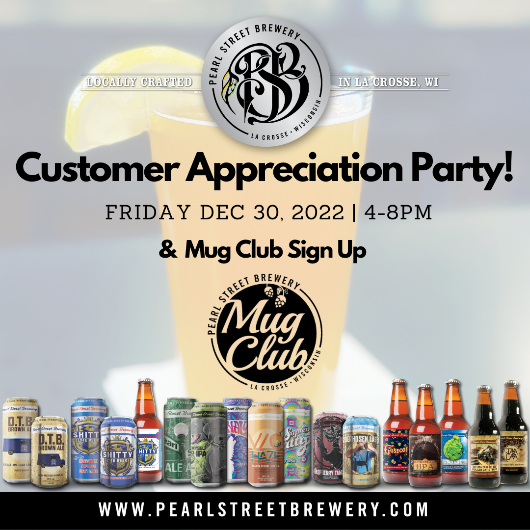 Pearl Street Brewery Announces Customer Appreciation Party & 2023 Mug Club Sign Up